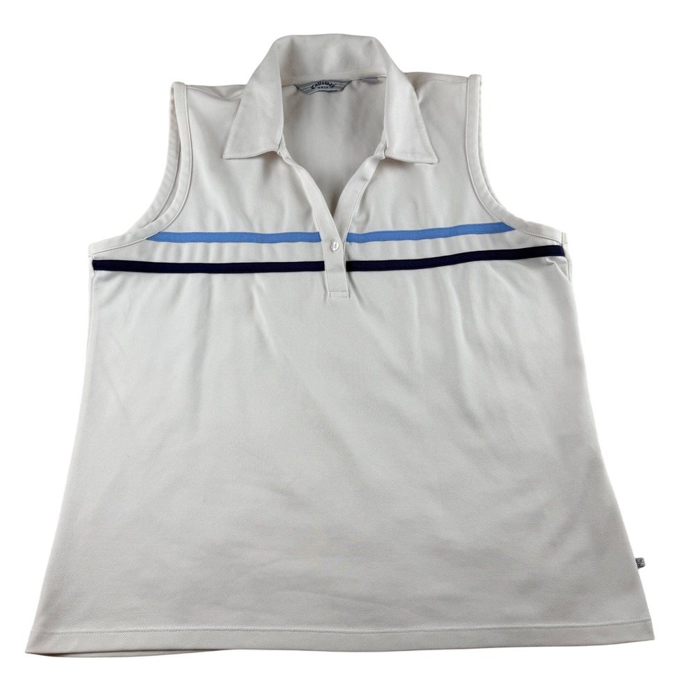 Callaway Golf Women's Sleeveless Polo Shirt White Striped Large